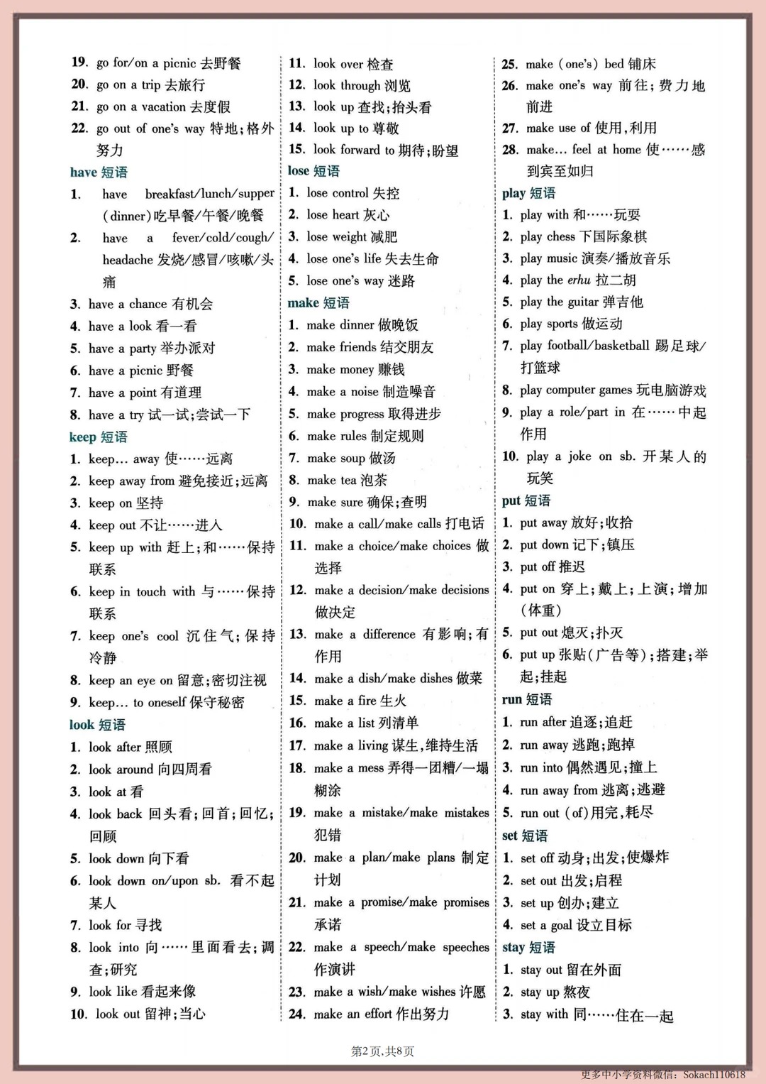 2025中考英语核心短语与搭配速记