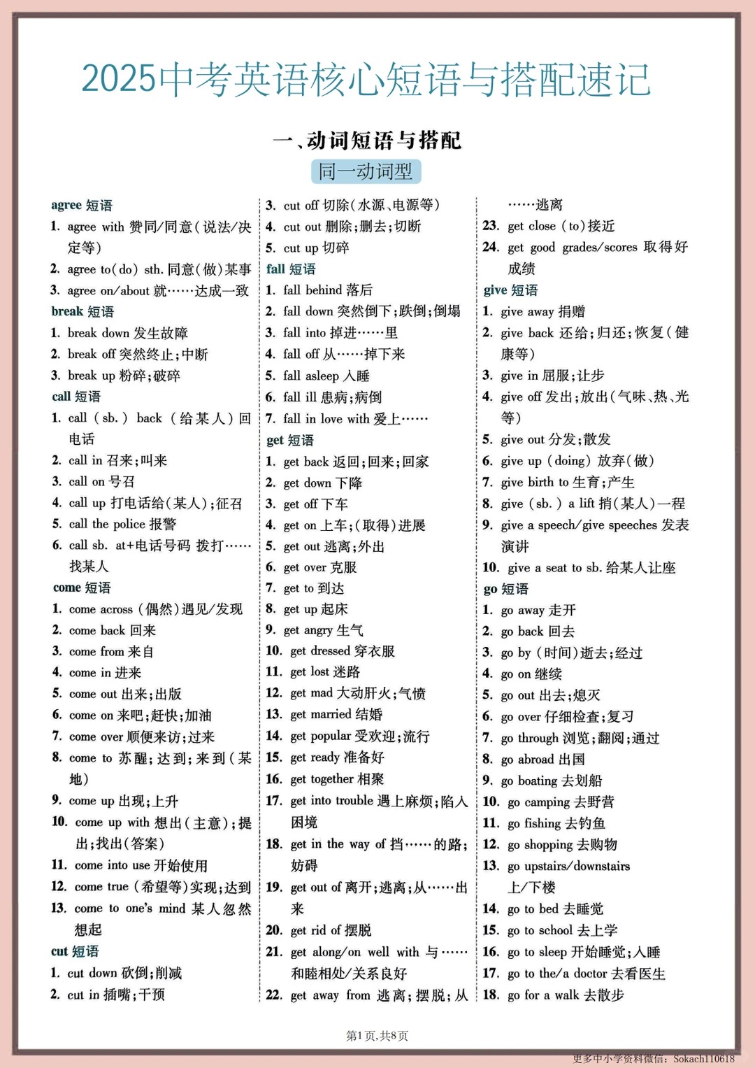 2025中考英语核心短语与搭配速记